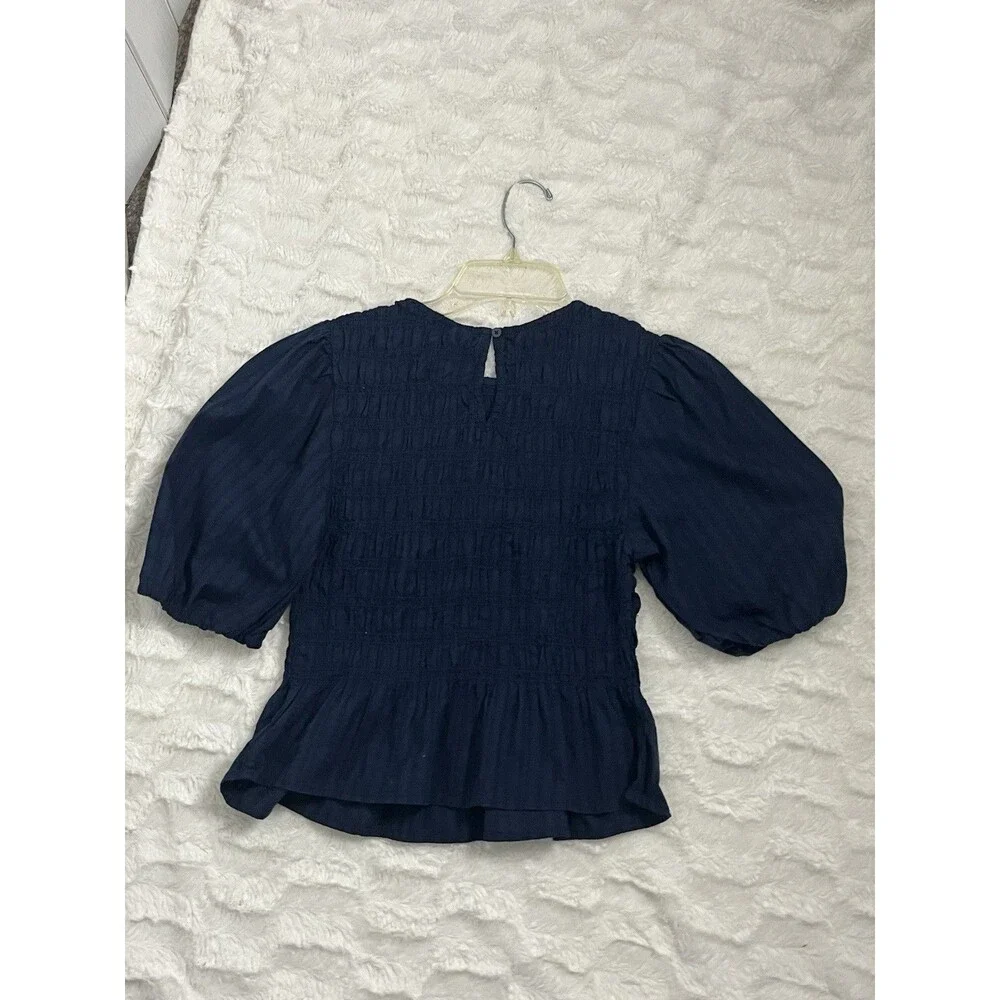Old Navy Women’s Navy Blue Short Puff Sleeve Smocked Peplum Blouse Top Size M